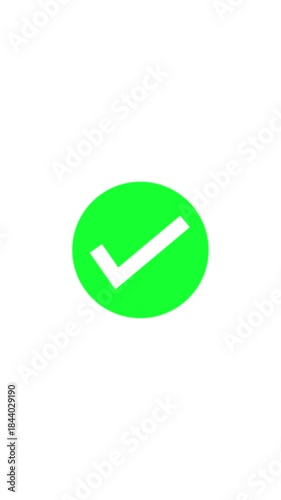 A bright green circle with a white checkmark inside on a white background tick symbol