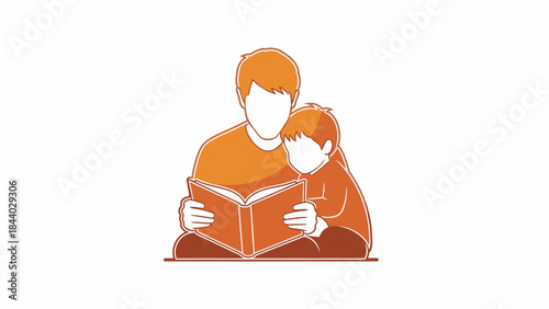 Warm illustration of a father reading a captivating storybook to his attentive child, fostering a loving family bond and promoting early literacy development