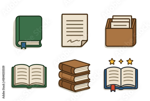 Explore knowledge and dive into stories with these colorful book icons, perfect for education, libraries, and creative projects that inspire learning and discovery