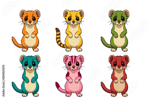 Adorable cartoon weasels in vibrant colors bring joy to kids' products and educational materials with playful charm and a touch of whimsy, perfect for branding