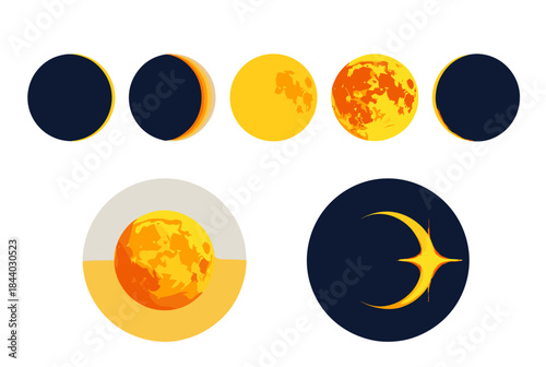 Stunning celestial phases artwork showcasing the beauty and mystery of lunar eclipses, perfect for educational materials or astronomy enthusiasts