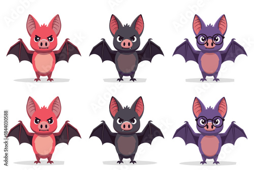 Cartoon bats with playful expressions for Halloween fun and festive designs, get your spooky season resources here with these adorable characters