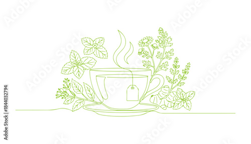 Herbal Tea Icon in a Single Continuous Line Drawing. One Line Vector Illustration
