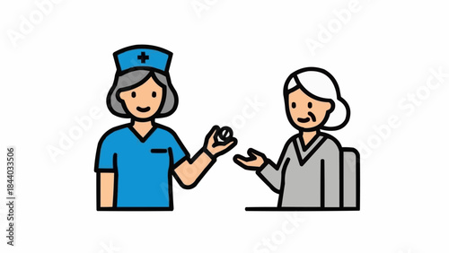 Nurse Giving Medication to Elderly Patient Illustration.