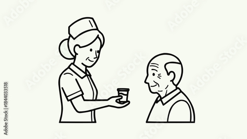 Nurse Giving Medicine to Elderly Man.