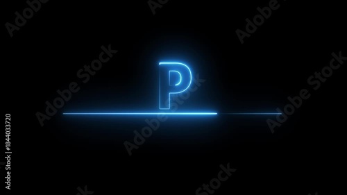 Glowing neon alphabet text animation. Neon alphabet letter P animation on black background.