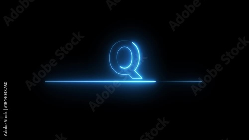 Glowing neon alphabet text animation. Neon alphabet letter Q animation on black background.