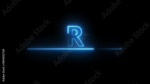 Glowing neon alphabet text animation. Neon alphabet letter R animation on black background.