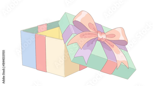 Empty Open Gift Box with Ribbon and Bow.