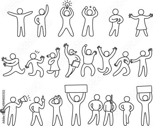expressive stick figure drawings showing diverse human actions, emotions, and communication for design, education, and creative use.