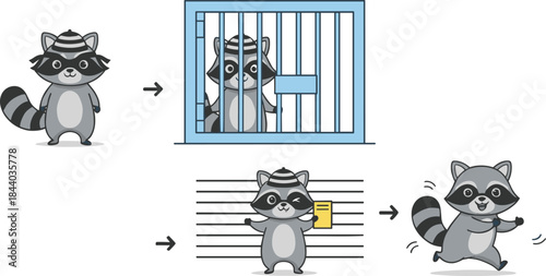Arrested, Mugshot, Jail Cell Prisoner, and Quick Escape Character Vector Illustration Infographic.