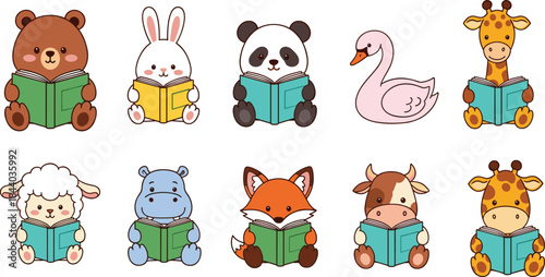 Bear, Panda, Giraffe, Rabbit, Sheep, and Fox Characters for Kids Education and Learning Vector.