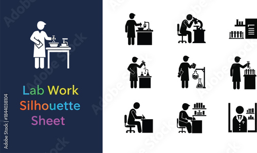 Collection of scientist and laboratory work silhouettes for research and chemistry