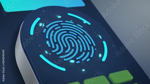 Futuristic Fingerprint Scanner Biometric Authentication Technology Concept.