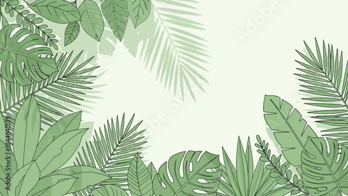 Lush Green Tropical Leaves and Foliage Border.