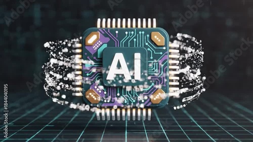 Futuristic AI Microchip Symbolizing Artificial Intelligence and Technology.