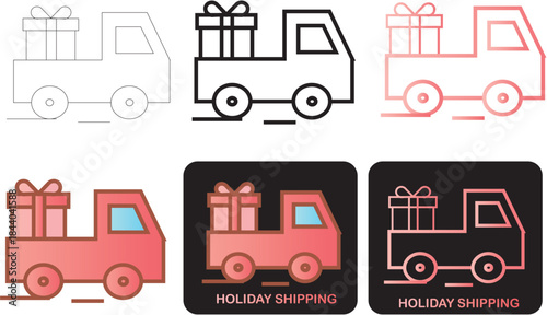 Minimalist delivery trucks with gift boxes, ideal for holiday shipping, express parcel services, and limited time offers in e-commerce logistics