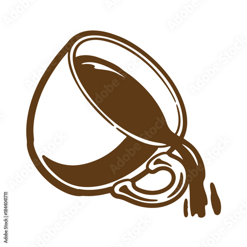 A sketch vintage depiction of coffee pouring from a tilted brown coffee cup