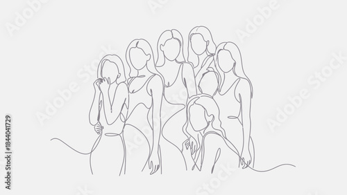 Diverse group of women in continuous line art style.