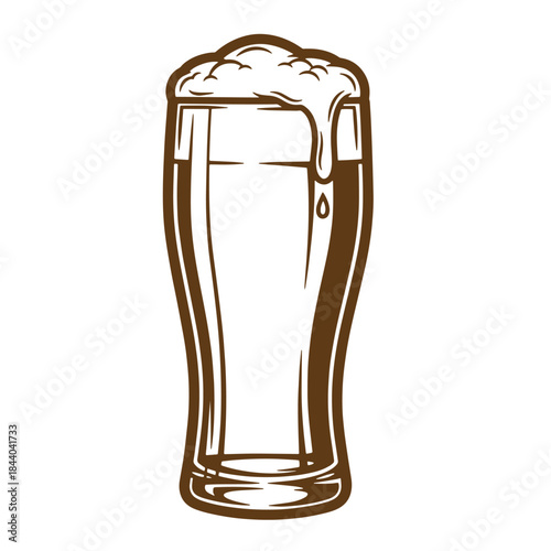 A sketch vintage style illustration of a glass of beer with overflowing foam