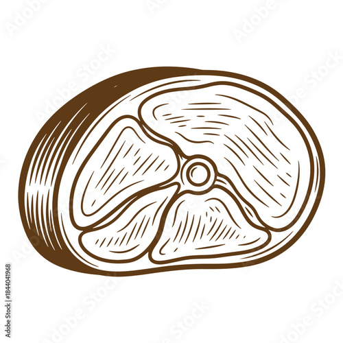 Artistic vintage sketch of a brown beefsteak isolated on a clean white background