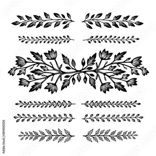 Elegant floral decorative borders, perfect for wedding invitations or branding, simple botanical elements create a sophisticated, handcrafted feel, timeless appeal