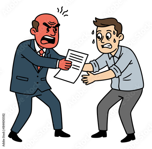Angry Boss Holding Paper at Employee Illustration