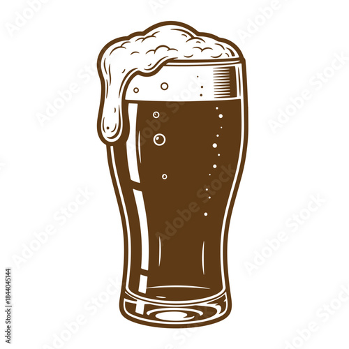 Vector illustration of a classic pint of dark beer with creamy foam overflowing