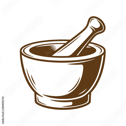 Vintage sketch of mortar and pestle illustration perfect for culinary and herbal design