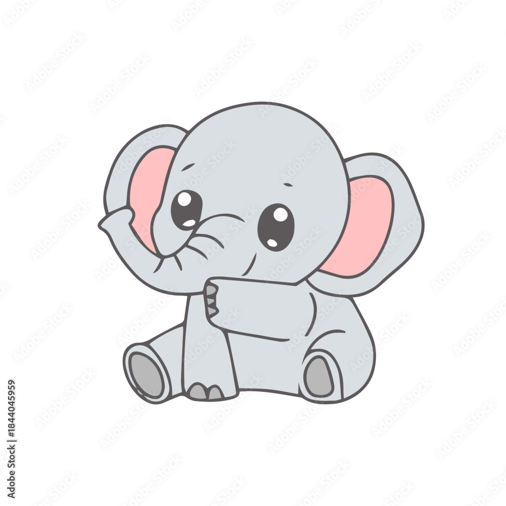 Fototapeta premium kawaii baby elephant isolated on white background