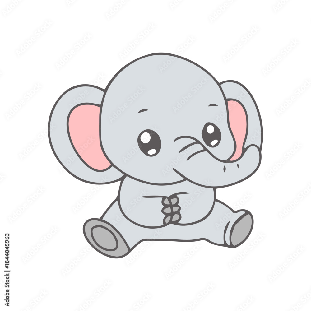 Fototapeta premium kawaii baby elephant isolated on white background