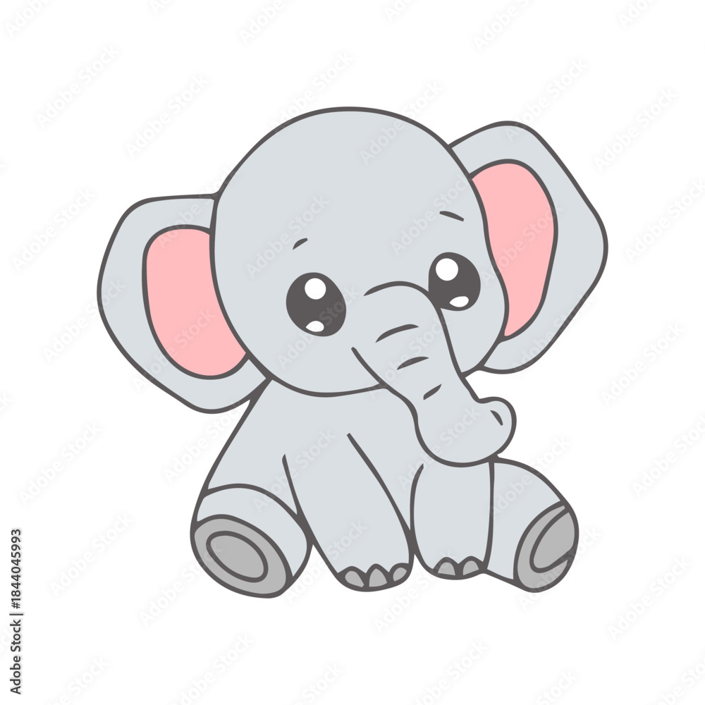 Fototapeta premium kawaii baby elephant isolated on white background