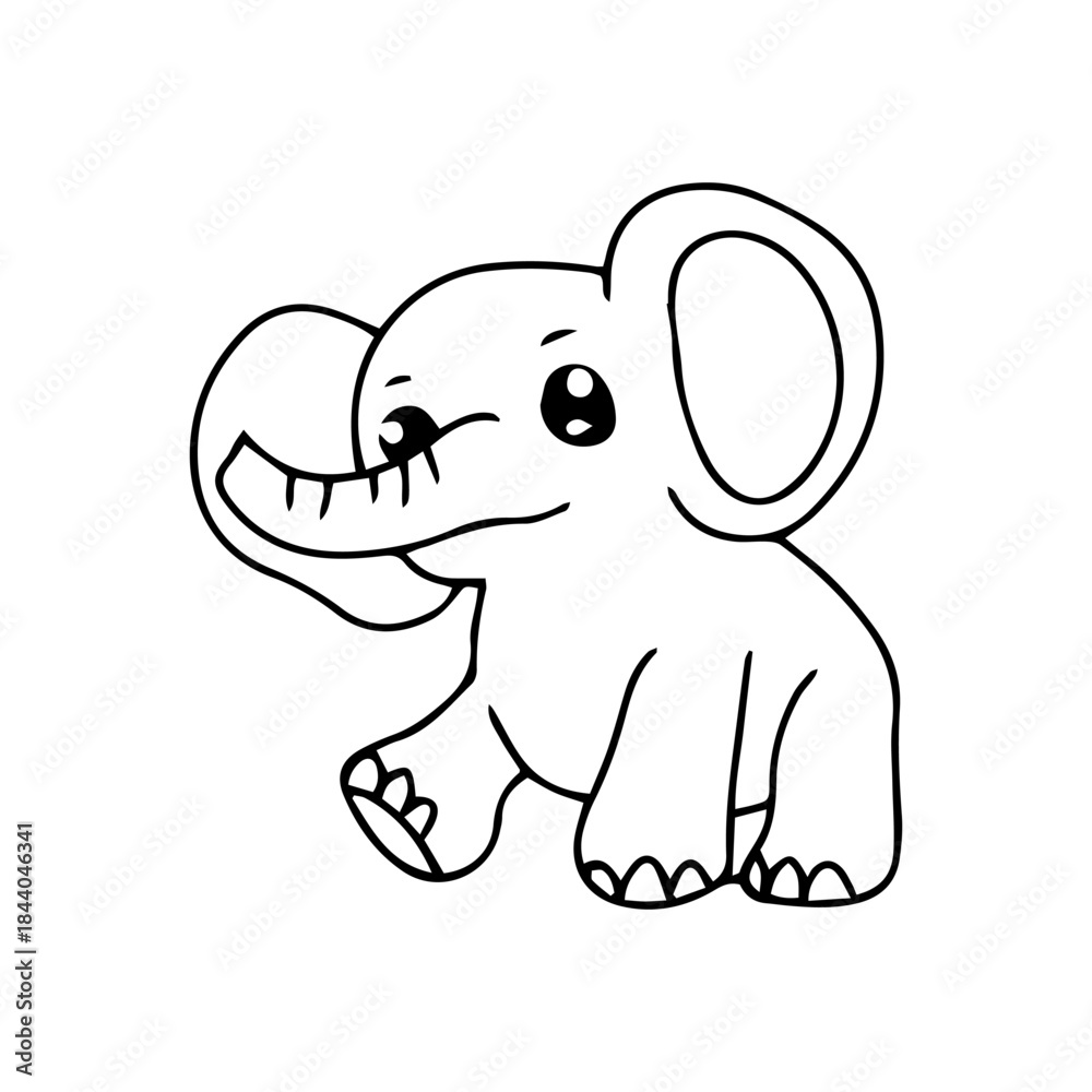 Fototapeta premium Line art of elephant cartoon. Kawaii Variant activity baby elephant cartoon design. coloring book, education presschool. vector illustration