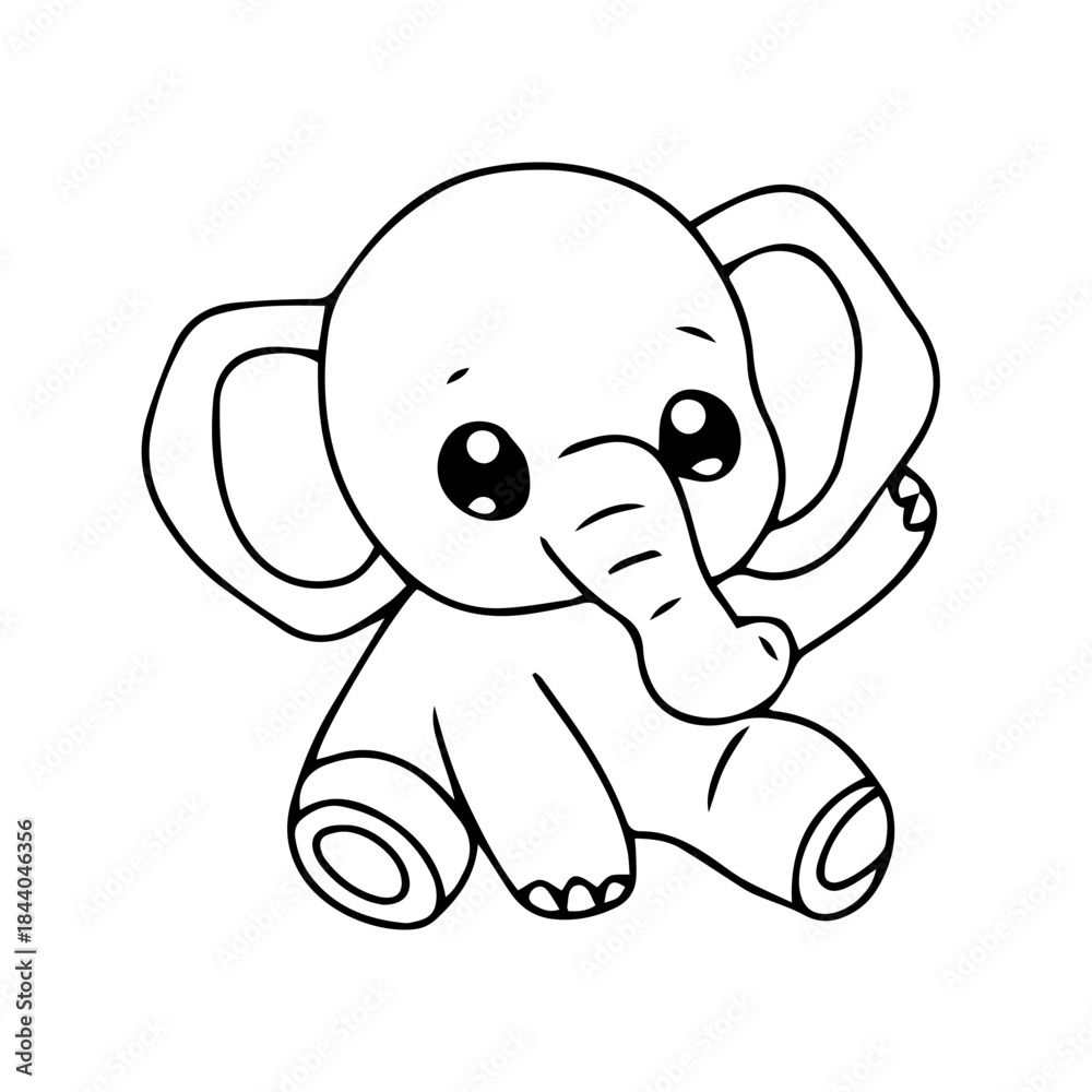 Fototapeta premium simple outline drawing of a baby elephant. Perfect for children's books, coloring pages. coloring book, education presschool. vector illustration