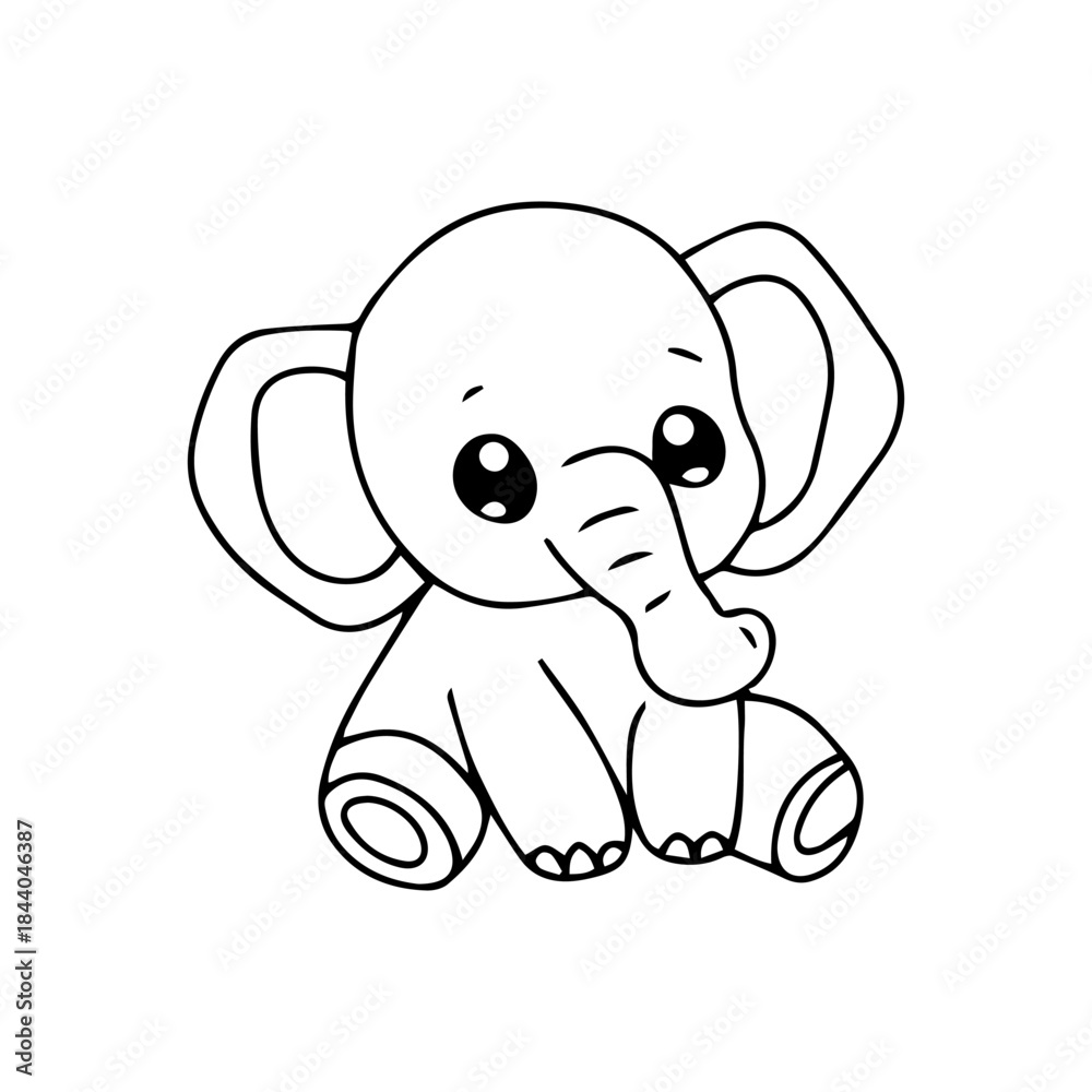 Naklejka premium simple outline drawing of a baby elephant. Perfect for children's books, coloring pages. coloring book, education presschool. vector illustration