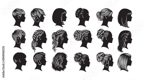 Compilation of Female Silhouette Profiles Featuring Diverse Hairstyles