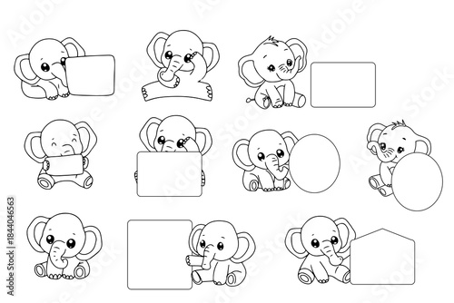 set of handrawn baby elephant isolated on white background. sitting down, sleeping, activity and pose elephant