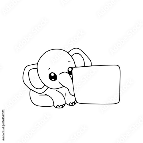 kawaii baby elephant cartoon. coloring book elephant. banner blank