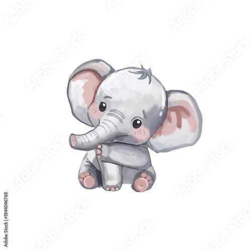 watercolor kawaii baby elephant. 