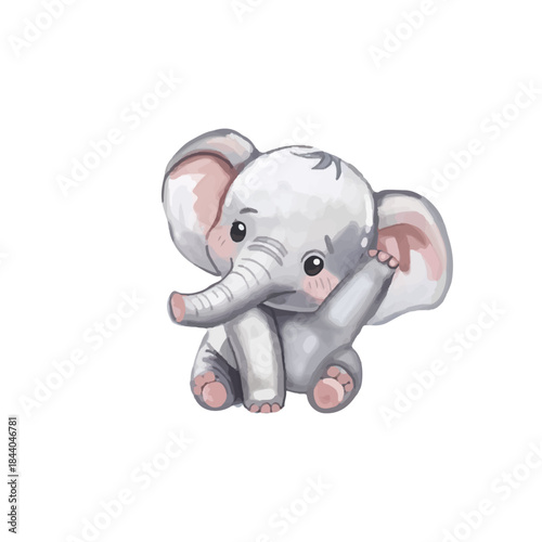 watercolor kawaii baby elephant. 