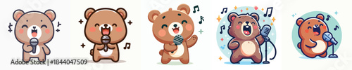 cute bear vector singing using microphone