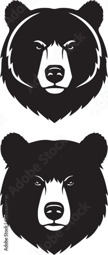 Bear head logo silhouette vector on white background. Wild animal silhouette of head bear, bear head silhouette logo vector animals, bear head logo, grizzly icon.  