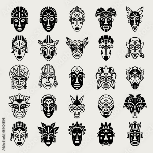 Discover a vibrant collection of striking tribal masks, each intricately designed with unique cultural artistry and powerful symbolic expression, perfect for diverse creative projects.