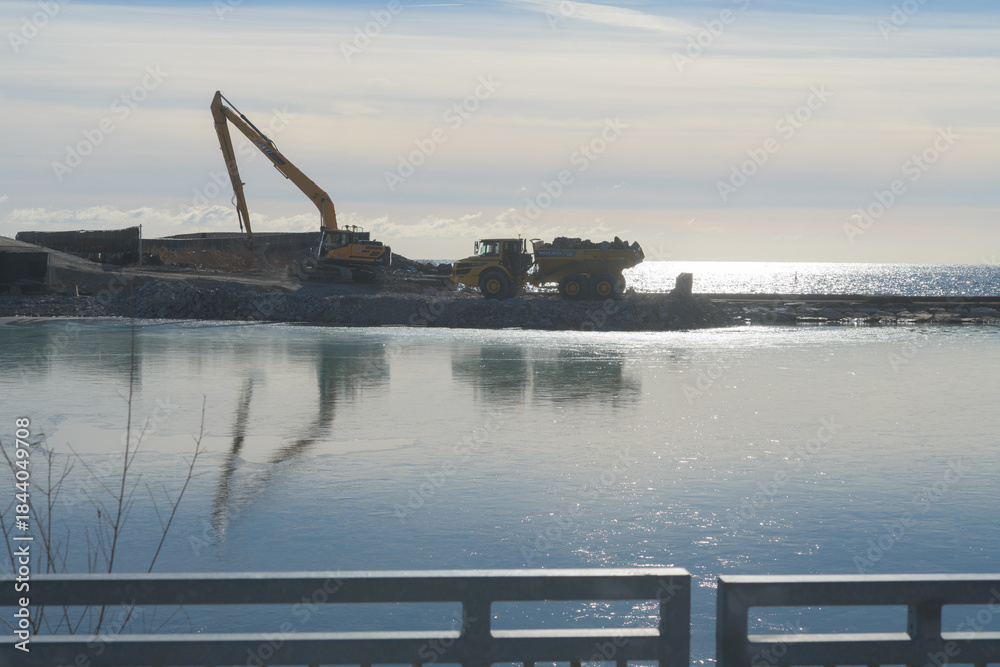 Naklejka premium redevelopment of Ontario Place by Therme Group view from Martin Goodman Trl across Ontario Place West Channel, Toronto
