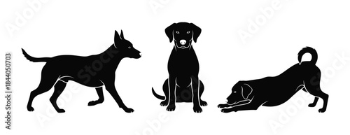 Elegant graphic set of dog silhouettes showcasing various poses, ideal for pet-themed design projects