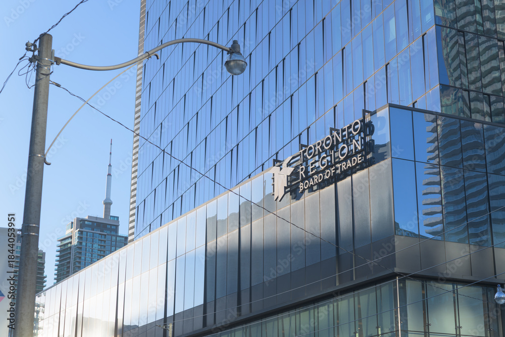 Naklejka premium exterior building facade and sign of Toronto Region Board of Trade, a chamber of commerce, located at 100 Queens Quay E