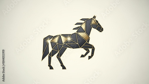 Geometric horse illustration abstract polygon art with gold accents representing power and elegance for branding and design