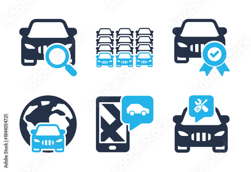 Car Collection and Purchase icon set. Solid glyph series icons