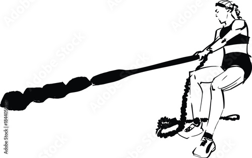 The female athlete is getting a weighted sled pull