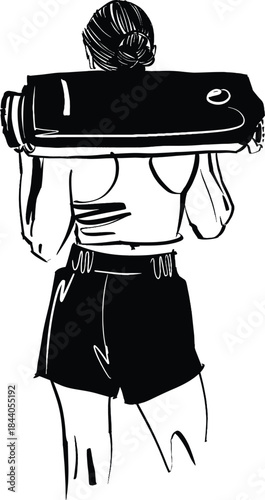 vector illustration of a girl with a sandbag on her back